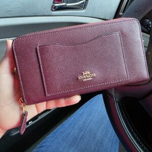 Coach Zip Around Wallet in Burgundy